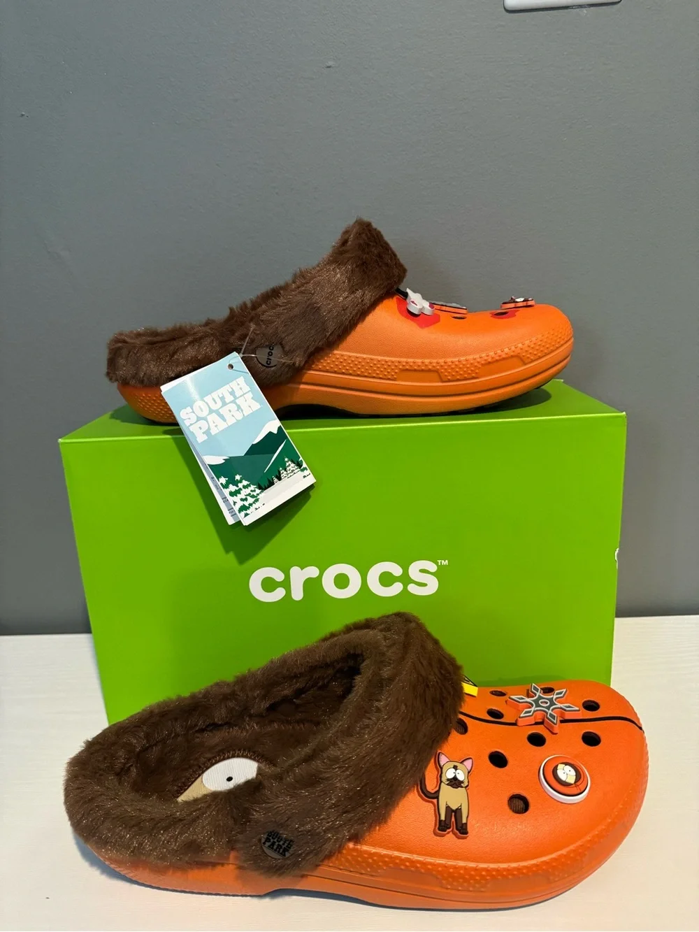 South Park Kenny CROCS Orange Faux-Fur Lined Clog Mule with Character Charms